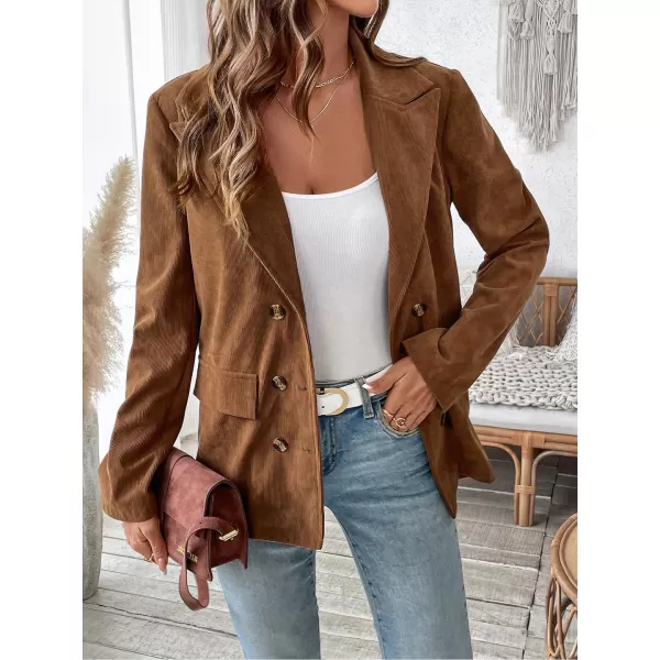 chouyatou Womens Casual Corduroy Blazer Jacket Elegant Notched Lapel Single Breasted Suit Jacket TopBrown