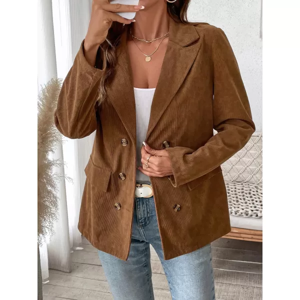 chouyatou Womens Casual Corduroy Blazer Jacket Elegant Notched Lapel Single Breasted Suit Jacket TopBrown