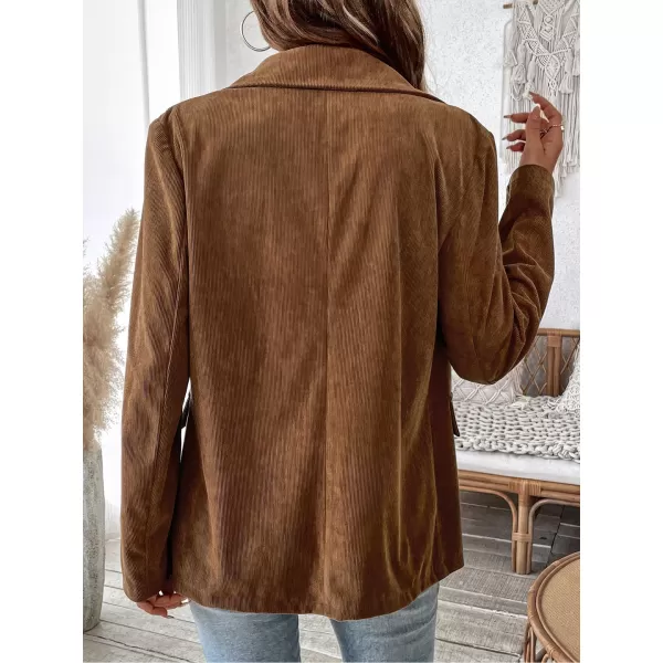 chouyatou Womens Casual Corduroy Blazer Jacket Elegant Notched Lapel Single Breasted Suit Jacket TopBrown