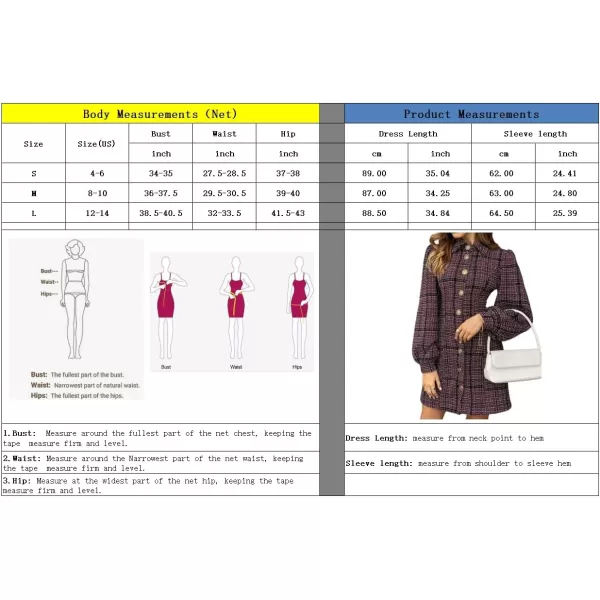 chouyatou Womens Elegant Casual Business Tweed Plaid Blazer Suit Dress Lantern Sleeve Office Mini DressRed