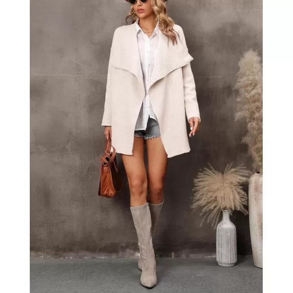 chouyatou Womens Elegant Lapel Open Front Business Casual Knitted Sweater Blazer Jacket with PocketsApricot White