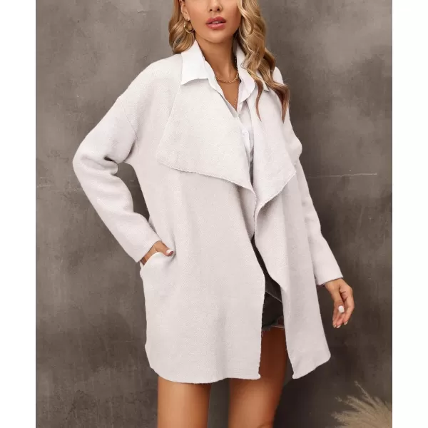 chouyatou Womens Elegant Lapel Open Front Business Casual Knitted Sweater Blazer Jacket with PocketsApricot White