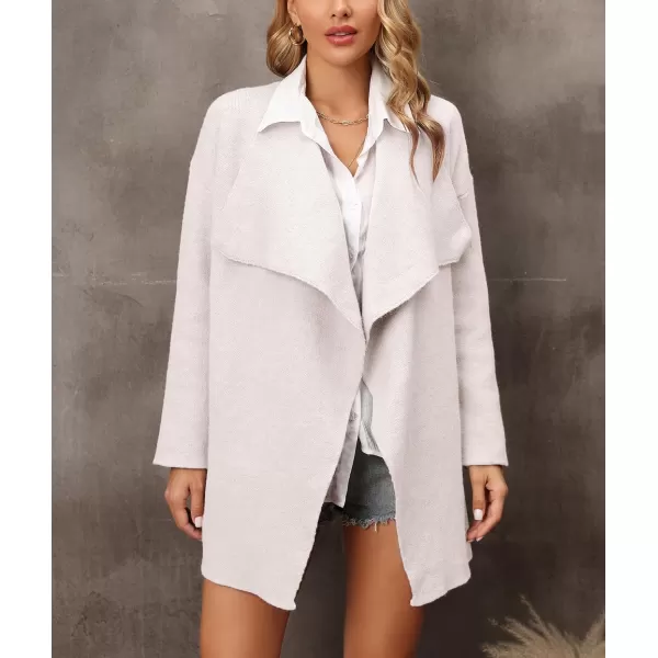 chouyatou Womens Elegant Lapel Open Front Business Casual Knitted Sweater Blazer Jacket with PocketsApricot White