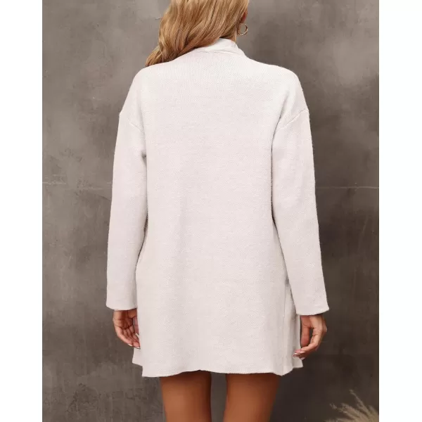 chouyatou Womens Elegant Lapel Open Front Business Casual Knitted Sweater Blazer Jacket with PocketsApricot White