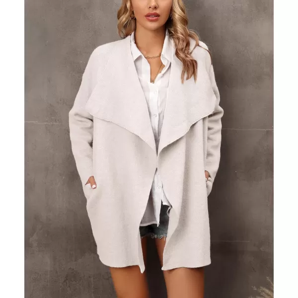 chouyatou Womens Elegant Lapel Open Front Business Casual Knitted Sweater Blazer Jacket with PocketsApricot White
