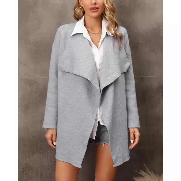 chouyatou Womens Elegant Lapel Open Front Business Casual Knitted Sweater Blazer Jacket with PocketsGray