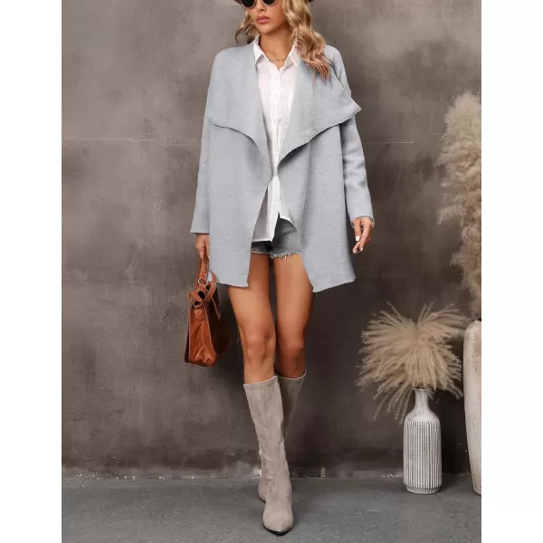 chouyatou Womens Elegant Lapel Open Front Business Casual Knitted Sweater Blazer Jacket with PocketsGray