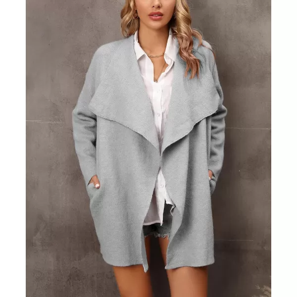 chouyatou Womens Elegant Lapel Open Front Business Casual Knitted Sweater Blazer Jacket with PocketsGray