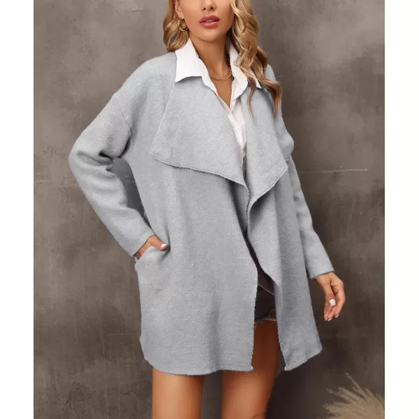 chouyatou Womens Elegant Lapel Open Front Business Casual Knitted Sweater Blazer Jacket with PocketsGray
