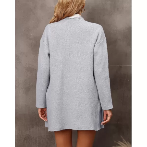 chouyatou Womens Elegant Lapel Open Front Business Casual Knitted Sweater Blazer Jacket with PocketsGray