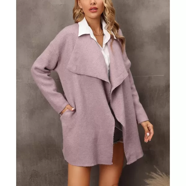 chouyatou Womens Elegant Lapel Open Front Business Casual Knitted Sweater Blazer Jacket with PocketsPink Purple
