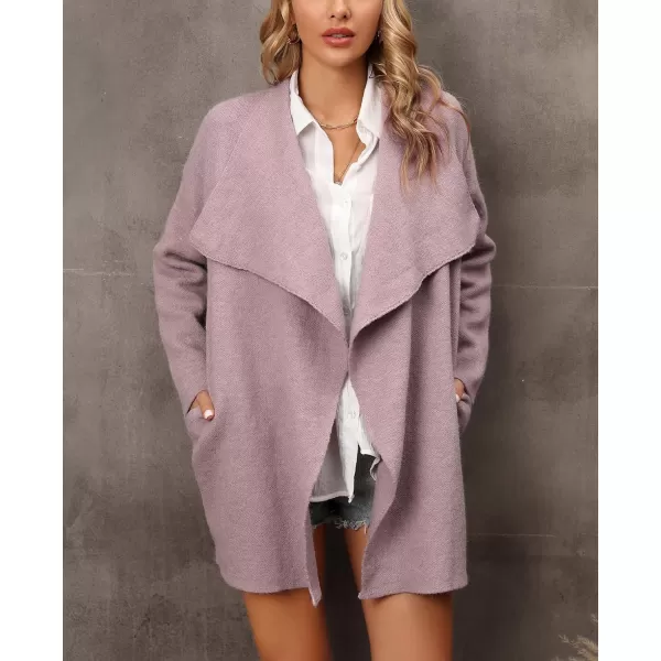 chouyatou Womens Elegant Lapel Open Front Business Casual Knitted Sweater Blazer Jacket with PocketsPink Purple