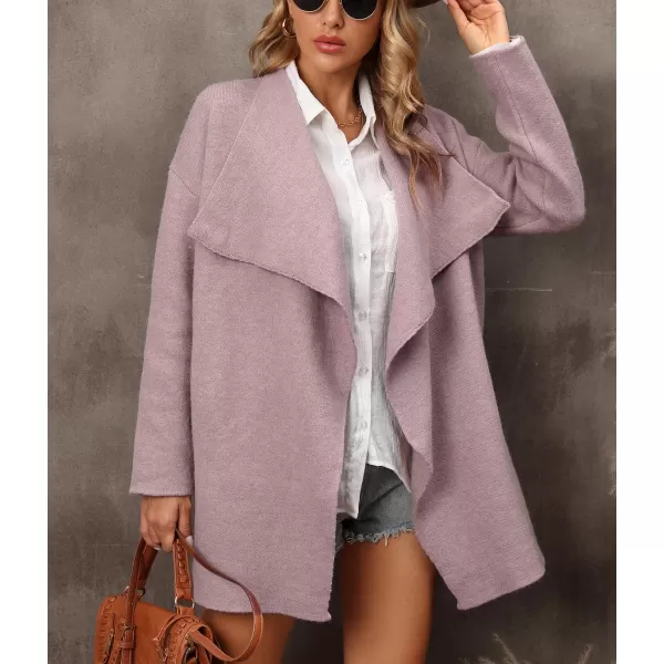 chouyatou Womens Elegant Lapel Open Front Business Casual Knitted Sweater Blazer Jacket with PocketsPink Purple
