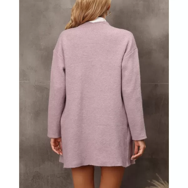 chouyatou Womens Elegant Lapel Open Front Business Casual Knitted Sweater Blazer Jacket with PocketsPink Purple