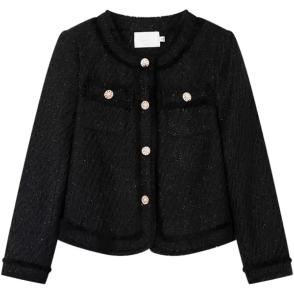 chouyatou Womens Fall Business Casual Tweed Jacket Button Down Slim Fit Office Work Blazer CoatBlack