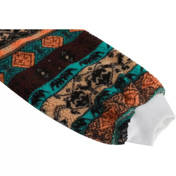 chouyatou Womens Warm Half Zip Tribal Aztec Printed Hooded Fuzzy Fleece Hoodie SweatshirtBrown