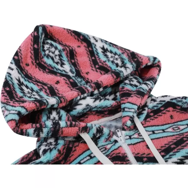 chouyatou Womens Warm Half Zip Tribal Aztec Printed Hooded Fuzzy Fleece Hoodie SweatshirtRed