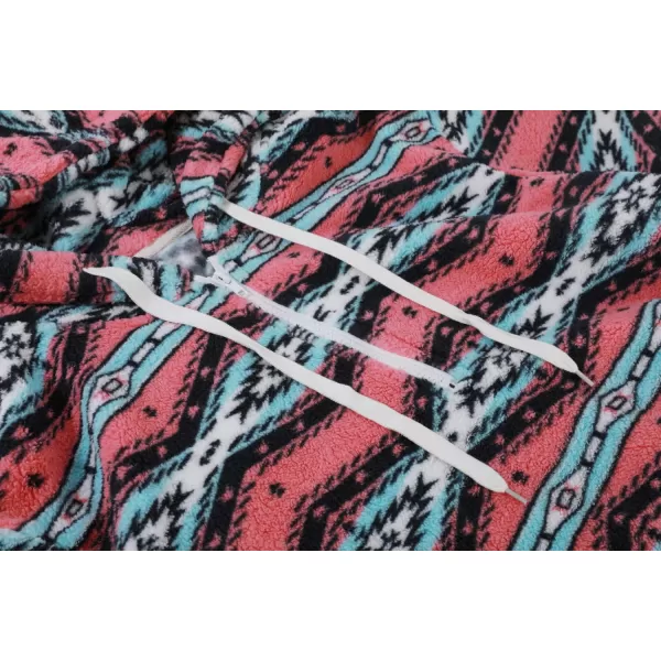 chouyatou Womens Warm Half Zip Tribal Aztec Printed Hooded Fuzzy Fleece Hoodie SweatshirtRed