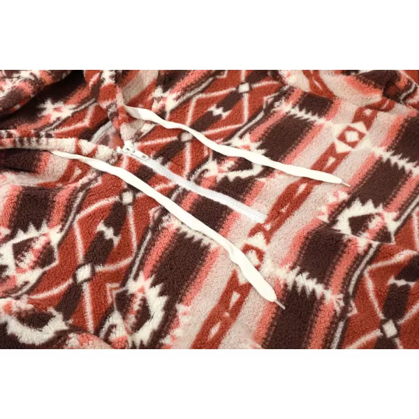 chouyatou Womens Warm Half Zip Tribal Aztec Printed Hooded Fuzzy Fleece Hoodie SweatshirtWine Red