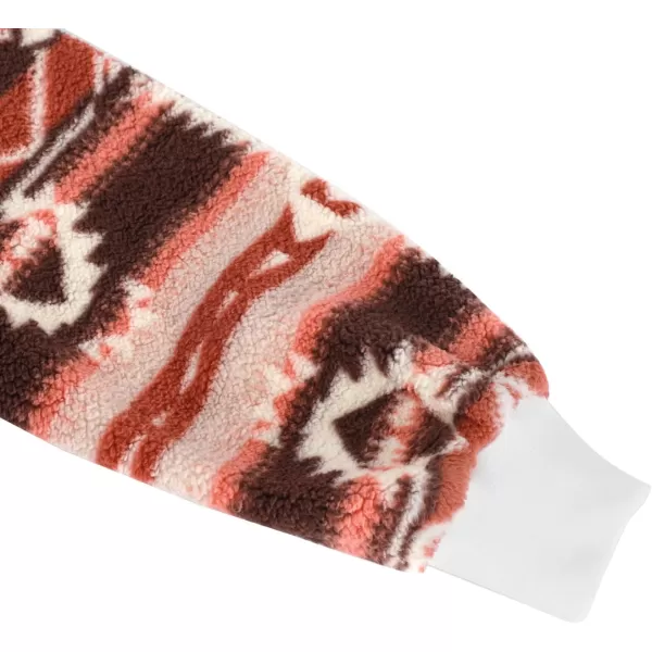 chouyatou Womens Warm Half Zip Tribal Aztec Printed Hooded Fuzzy Fleece Hoodie SweatshirtWine Red