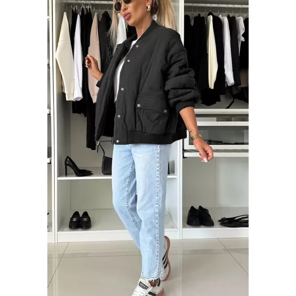 chouyatou Womens Winter Oversized Quilted Bomber Jacket Boyfriend Padded Puffer Jacket Down CoatBlack