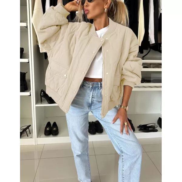 chouyatou Womens Winter Oversized Quilted Bomber Jacket Boyfriend Padded Puffer Jacket Down CoatLight Khaki