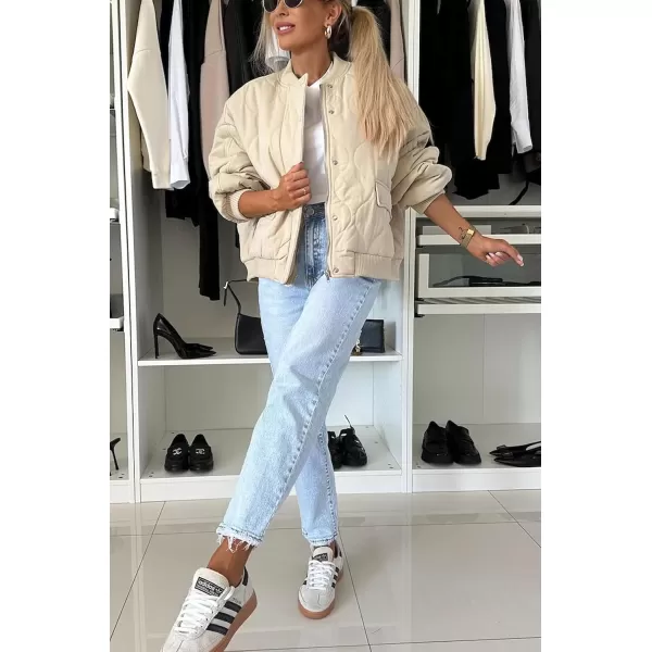 chouyatou Womens Winter Oversized Quilted Bomber Jacket Boyfriend Padded Puffer Jacket Down CoatLight Khaki