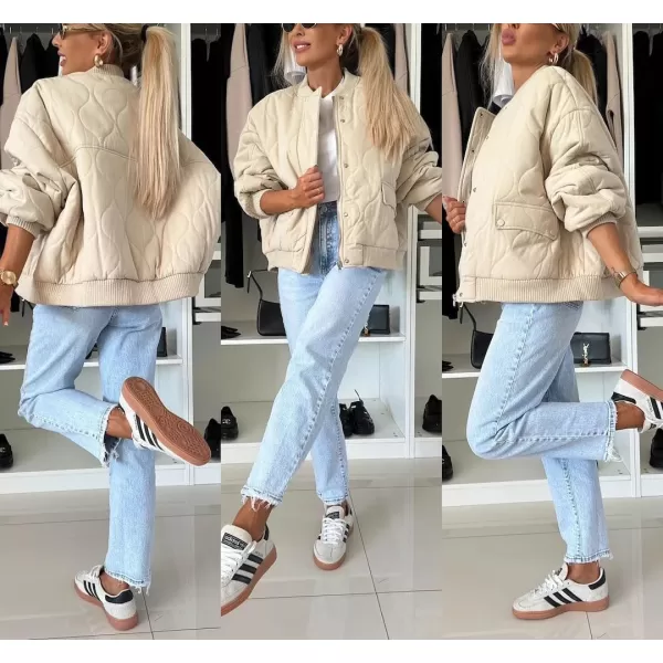 chouyatou Womens Winter Oversized Quilted Bomber Jacket Boyfriend Padded Puffer Jacket Down CoatLight Khaki