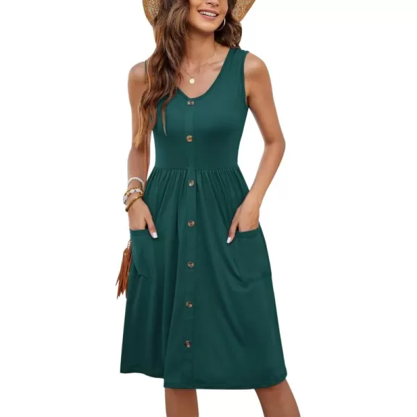 MOLERANI Women Summer Dresses Sleeveless Casual Loose Swing Button Down Midi Dress with Pockets01dark Green