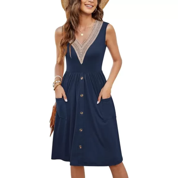 MOLERANI Women Summer Dresses Sleeveless Casual Loose Swing Button Down Midi Dress with Pockets05navy Blue