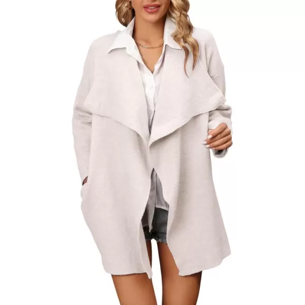 chouyatou Womens Elegant Lapel Open Front Business Casual Knitted Sweater Blazer Jacket with PocketsApricot White