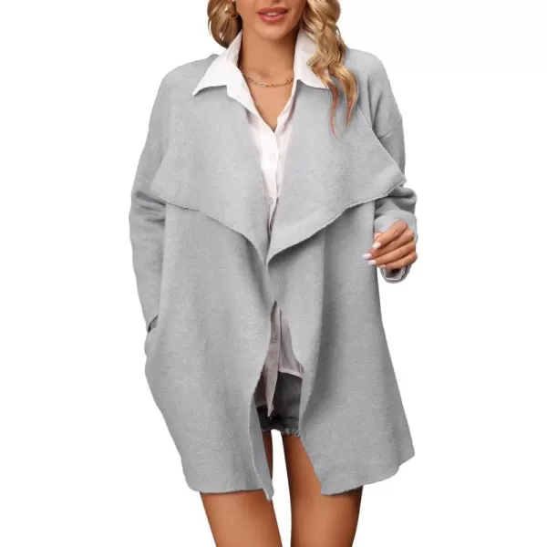 chouyatou Womens Elegant Lapel Open Front Business Casual Knitted Sweater Blazer Jacket with PocketsGray