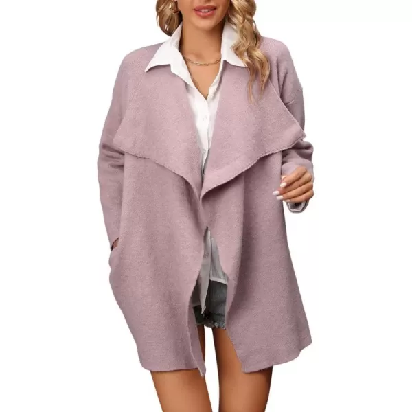 chouyatou Womens Elegant Lapel Open Front Business Casual Knitted Sweater Blazer Jacket with PocketsPink Purple