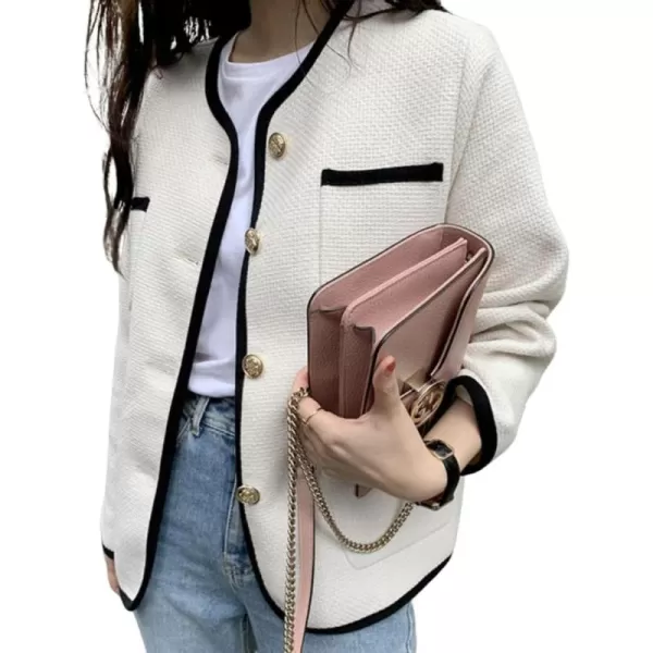 chouyatou Womens Fall Elegant Business Casual Tweed Blazer Jacket Dressy Collarless Open Front Suit TopWhite