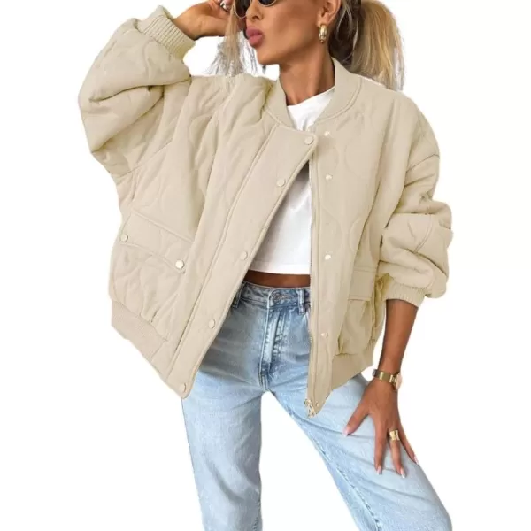 chouyatou Womens Winter Oversized Quilted Bomber Jacket Boyfriend Padded Puffer Jacket Down CoatLight Khaki