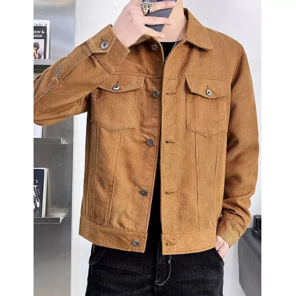chouyatou Mens Spring Fall Vintage Casual Work Wear Lightweight Corduroy JacketBrown