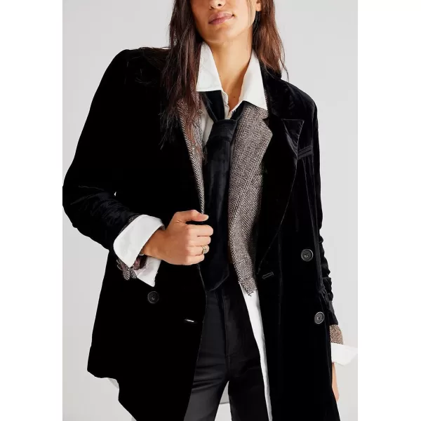 chouyatou Womens Business Velvet Blazer Jacket Button Down Notch Lapel Office Work Shackets CoatBlack