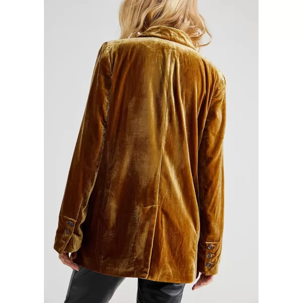 chouyatou Womens Business Velvet Blazer Jacket Button Down Notch Lapel Office Work Shackets CoatBrown