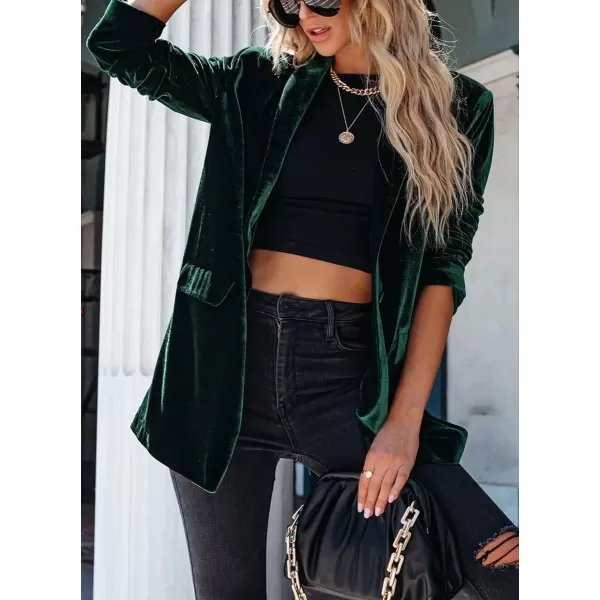 chouyatou Womens Chic One Button Silky Velvet Blazer Suit Long Sleeve Office Jacket CoatBlackish Green