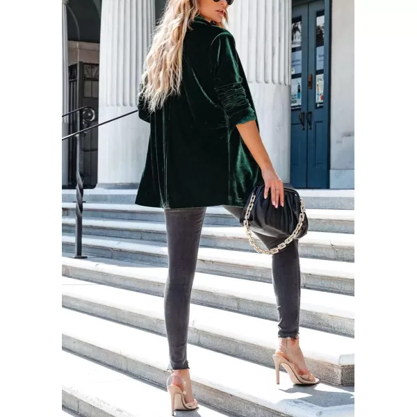 chouyatou Womens Chic One Button Silky Velvet Blazer Suit Long Sleeve Office Jacket CoatBlackish Green