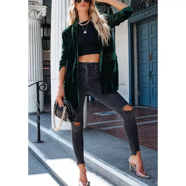 chouyatou Womens Chic One Button Silky Velvet Blazer Suit Long Sleeve Office Jacket CoatBlackish Green