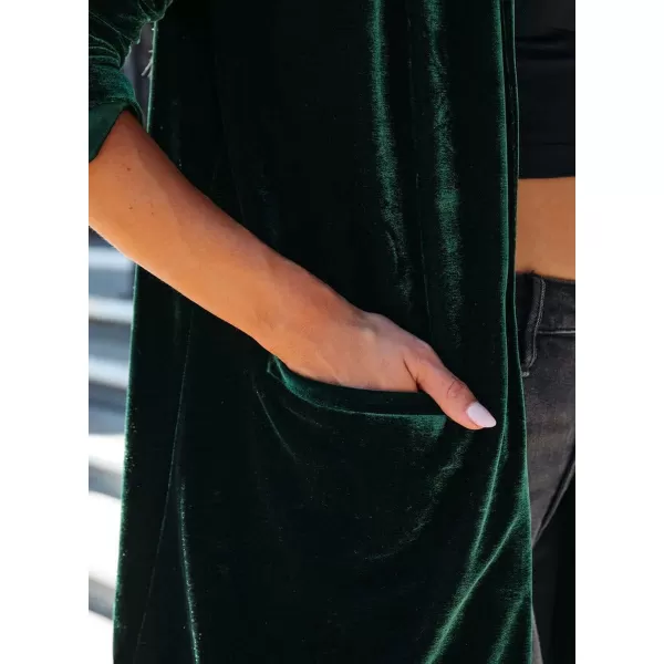 chouyatou Womens Chic One Button Silky Velvet Blazer Suit Long Sleeve Office Jacket CoatBlackish Green