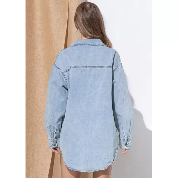 chouyatou Womens Chic Tassels Denim Jacket Rhinestone Fringe Button Down Cowgirl Trucker ShacketLight Blue