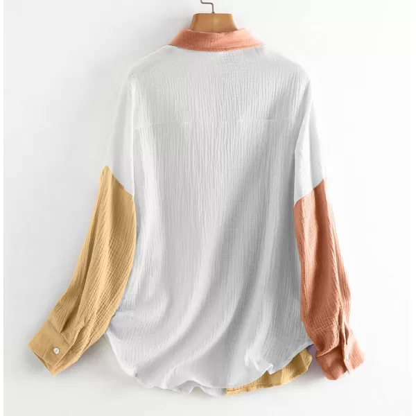 chouyatou Womens Color Block Long Sleeve Button Down Boyfriend Shirt BlousesYellow