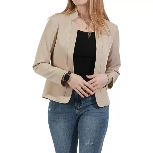 chouyatou Womens Fall Casual Business Open Front Blazer Long Sleeve Notch Lapel Work Office Blazer JacketApricot