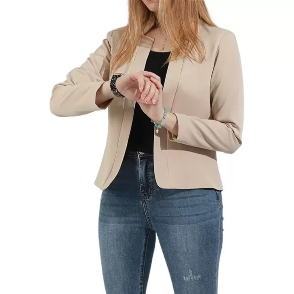 chouyatou Womens Fall Casual Business Open Front Blazer Long Sleeve Notch Lapel Work Office Blazer JacketApricot