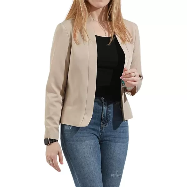 chouyatou Womens Fall Casual Business Open Front Blazer Long Sleeve Notch Lapel Work Office Blazer JacketApricot