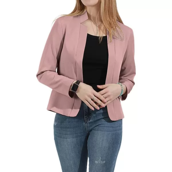 chouyatou Womens Fall Casual Business Open Front Blazer Long Sleeve Notch Lapel Work Office Blazer JacketPink