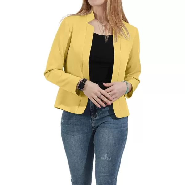 chouyatou Womens Fall Casual Business Open Front Blazer Long Sleeve Notch Lapel Work Office Blazer JacketYellow