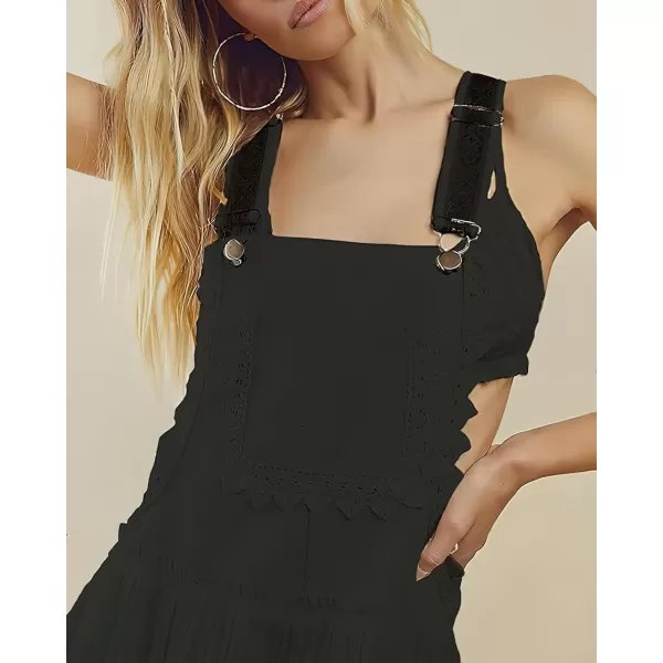 chouyatou Womens Lace Embroidered Tiered Maxi Dress Casual Suspender Strap Bib Overall Jumper DressBlack